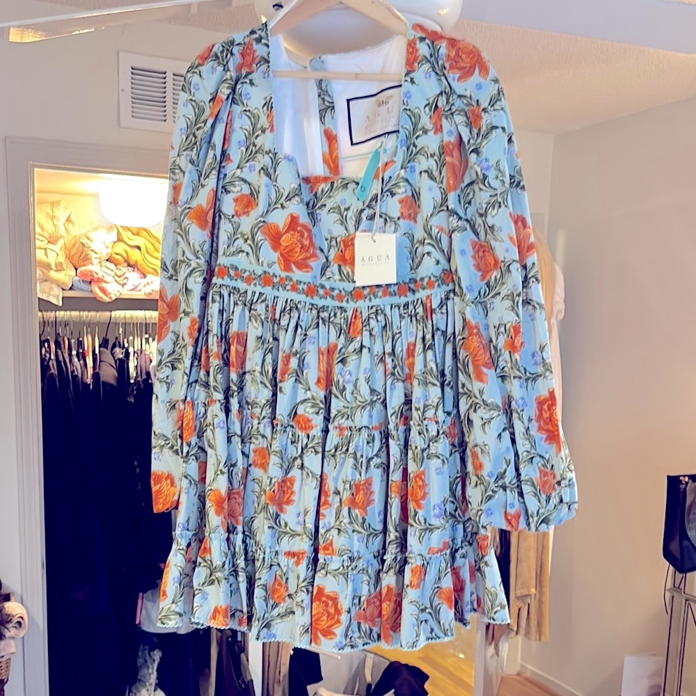 Agus Bendita Rocca Floral Dress in Blue and Orange